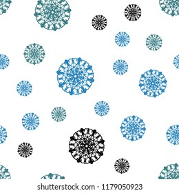 Light Blue, Green vector seamless template with ice snowflakes. Blurred decorative design in xmas style with snow. Trendy design for wallpaper, fabric makers.