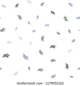 Light Blue, Green vector seamless doodle texture with leaves. Shining colored illustration with leaves in doodle style. Pattern for design of fabric, wallpapers.