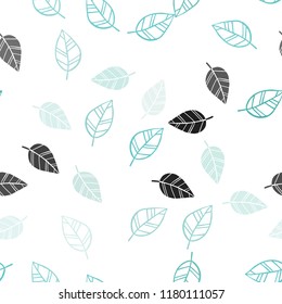Light Blue, Green vector seamless abstract backdrop with leaves. Sketchy doodles with leaves on blurred background. Pattern for design of window blinds, curtains.