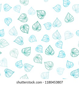 Light Blue, Green vector seamless abstract backdrop with leaves. Decorative illustration with doodles on abstract template. Design for textile, fabric, wallpapers.