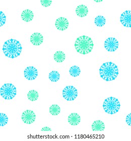 Light Blue, Green vector seamless layout with bright snowflakes. Blurred decorative design in xmas style with snow. Pattern for design of fabric, wallpapers.