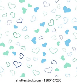 Light Blue, Green vector seamless template with doodle hearts. Glitter abstract illustration with colorful hearts in romantic style. Pattern for carnival, festival romantic leaflets.