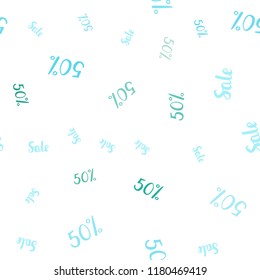 Light Blue, Green vector seamless template with 50% selling. Abstract illustration with colorful gradient symbols of sales. Template for season sales, shopping ads.