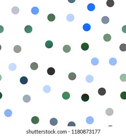 Light Blue, Green vector seamless texture with disks. Glitter abstract illustration with blurred drops of rain. New design for ad, poster, banner of your website.
