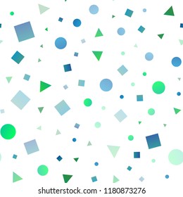 Light Blue, Green vector seamless texture in poly style with circles, cubes. Abstract illustration with colorful dots, lines, cubes. Pattern for design of window blinds, curtains.