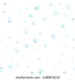 Light Blue, Green vector seamless layout with sweet hearts. Blurred decorative design in doodle style with hearts. Pattern can be used for valentine's ad, booklets.