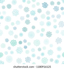 Light Blue, Green vector seamless cover with beautiful snowflakes. Modern geometrical abstract illustration with crystals of ice. Pattern for design of fabric, wallpapers.