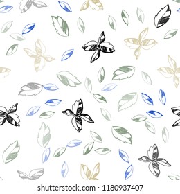 Light Blue, Green vector seamless doodle texture with leaves. Doodle illustration of leaves in Origami style with gradient. Pattern for design of fabric, wallpapers.