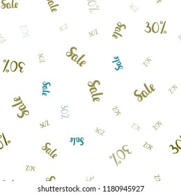 Light Blue, Green vector seamless pattern with 30 percentage signs. Shining colorful illustration with isolated selling prices. Backdrop for ads, leaflets of Black Friday.
