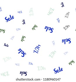 Light Blue, Green vector seamless texture with selling prices 40 %. Colorful set of  percentage signs in simple style. Template for season sales, shopping ads.