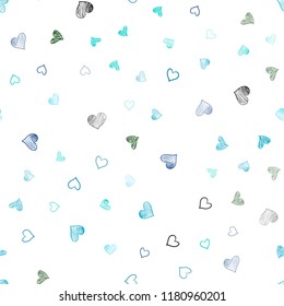 Light Blue, Green vector seamless layout with sweet hearts. Blurred decorative design in doodle style with hearts. Pattern for marriage gifts, congratulations.