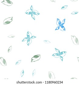 Light Blue, Green vector seamless natural background with leaves. Sketchy doodles with leaves on blurred background. Pattern for design of fabric, wallpapers.
