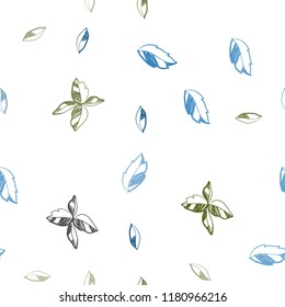 Light Blue, Green vector seamless natural pattern with leaves. Glitter abstract illustration with doodles and leaves. Pattern for trendy fabric, wallpapers.