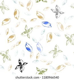 Light Blue, Green vector seamless doodle template with leaves. Creative illustration in blurred style with leaves. Pattern for design of window blinds, curtains.