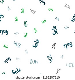 Light Blue, Green vector seamless texture with selling prices 40 %. Abstract illustration with colorful gradient symbols of sales. Backdrop for ads, leaflets of Black Friday.