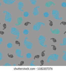 Light Blue, Green vector seamless abstract backdrop with leaves and flowers. Colorful abstract illustration with leaves in doodle style. Template for backgrounds of cell phones.