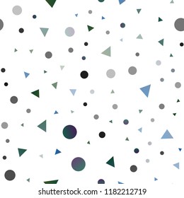 Light Blue, Green vector seamless background with triangles, circles. Glitter abstract illustration with spheres, triangular lines. Pattern for design of fabric, wallpapers.