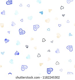 Light Blue, Green vector seamless texture with lovely hearts. Hearts on blurred abstract background with colorful gradient. Pattern for marriage gifts, congratulations.