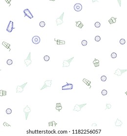 Light Blue, Green vector seamless texture with delicious snacks. Blurred decorative design of snacks in doodle style. Pattern for menu of cafes, bars, restaurants.