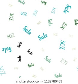 Light Blue, Green vector seamless background with 30 % signs of sales. Colorful set of  percentage signs in simple style. Pattern for ads, posters, banners of sales.