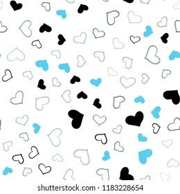 Light Blue, Green vector seamless layout with sweet hearts. Glitter abstract illustration with colorful hearts in romantic style. Pattern for marriage gifts, congratulations.
