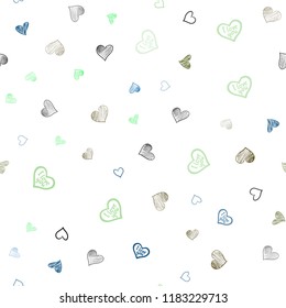 Light Blue, Green vector seamless layout with sweet hearts. Beautiful colored illustration with hearts in celebration style. Design for ad, poster, banner of Valentine Day.