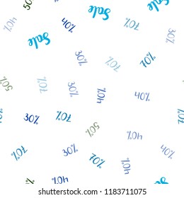 Light Blue, Green vector seamless pattern with 30, 40, 50 percentage signs. Shining colorful illustration with isolated selling prices. Backdrop for super sales on Black Friday.
