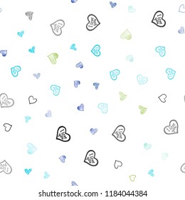 Light Blue, Green vector seamless pattern with colorful hearts. Decorative shining illustration with hearts on abstract template. Pattern for carnival, festival romantic leaflets.