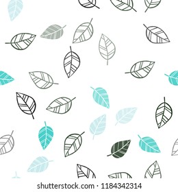 Light Blue, Green vector seamless doodle backdrop with leaves. Modern geometrical abstract illustration with leaves. Template for business cards, websites.