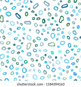 Light Blue, Green vector seamless pattern with spheres. Blurred bubbles on abstract backdrop with colorful gradient. Pattern for design of window blinds, curtains.