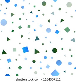 Light Blue, Green vector seamless cover in polygonal style with circles. Circles, lines, rhombus with colorful gradient. Template for business cards, websites.
