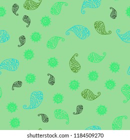 Light Blue, Green vector seamless natural pattern with leaves and flowers. Colorful abstract illustration with leaves in doodle style. Pattern for colorful books and pages for kids.