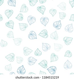 Light Blue, Green vector seamless doodle background with leaves. leaves on elegant natural pattern with gradient. Pattern for design of window blinds, curtains.