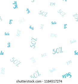 Light Blue, Green vector seamless cover with symbols of 50 % sales. Gradient illustration with discount signs on white backdrop. Design for business ads, commercials.
