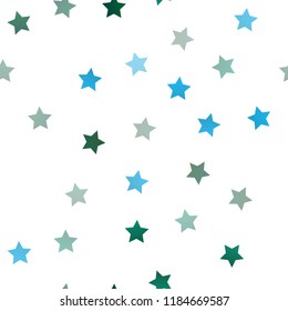 Light Blue, Green vector seamless template with sky stars. Glitter abstract illustration with colored stars. Smart design for your business advert.