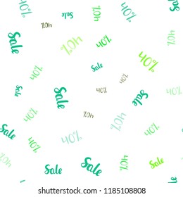Light Blue, Green vector seamless pattern with 40 percentage signs. Colored words of sales with gradient on white background. Design for business ads, commercials.