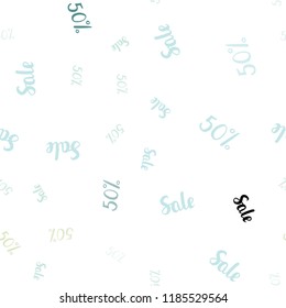 Light Blue, Green vector seamless template with 50% selling. Illustration with signs of sales on abstract template. Backdrop for ads, leaflets of Black Friday.