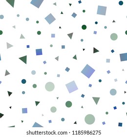 Light Blue, Green vector seamless template with crystals, circles, squares. Glitter abstract illustration with spheres, squares, lines. Design for textile, fabric, wallpapers.