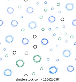 Light Blue, Green vector seamless texture with disks. Glitter abstract illustration with blurred drops of rain. Pattern can be used for futuristic ad, booklets.