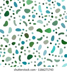 Light Blue, Green vector seamless template with spots. Glitter abstract illustration with blurred drops of rain. Pattern for design of fabric, wallpapers.