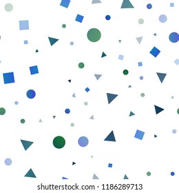 Light Blue, Green vector seamless cover in polygonal style with circles. Abstract illustration with colorful dots, lines, cubes. Pattern for design of window blinds, curtains.