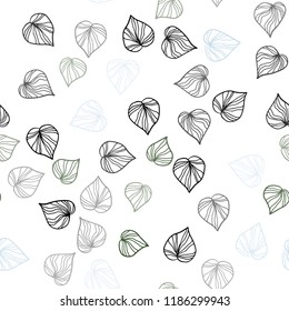 Light Blue, Green vector seamless abstract pattern with leaves. A vague abstract illustration with leaves in doodles style. Design for textile, fabric, wallpapers.