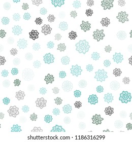 Light Blue, Green vector seamless texture with colored snowflakes. Snow on blurred abstract background with gradient. Pattern for trendy fabric, wallpapers.