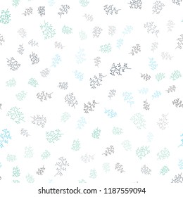 Light Blue, Green vector seamless doodle background with leaves, branches. An elegant bright illustration with leaves and branches. Pattern for design of fabric, wallpapers.