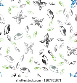 Light Blue, Green vector seamless doodle texture with leaves. Glitter abstract illustration with doodles and leaves. Pattern for trendy fabric, wallpapers.