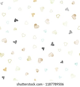 Light Blue, Green vector seamless cover with Shining hearts. Beautiful colored illustration with hearts in celebration style. Design for ad, poster, banner of Valentine Day.