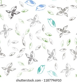 Light Blue, Green vector seamless elegant background with leaves. Shining colored illustration with leaves in doodle style. Design for textile, fabric, wallpapers.