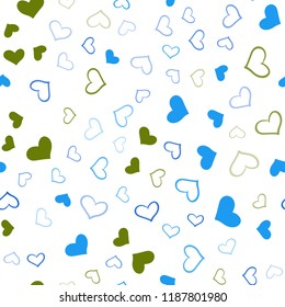 Light Blue, Green vector seamless pattern with colorful hearts. Hearts on blurred abstract background with colorful gradient. Beautiful design for your business advert of anniversary.