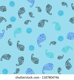 Light Blue, Green vector seamless doodle background with leaves and flowers. Colorful abstract illustration with leaves in doodle style. Hand painted design for web, wrapping.
