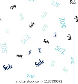 Light Blue, Green vector seamless background with 50 % signs of sales. Illustration with signs of sales on abstract template. Pattern for ads, posters, banners of sales.